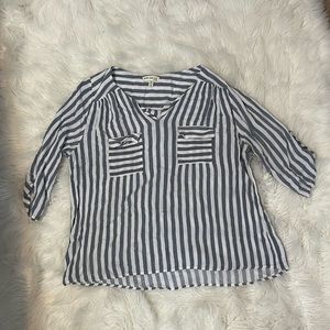 Faith and joy  Women’s blue/white stripped shirt, Size XL
